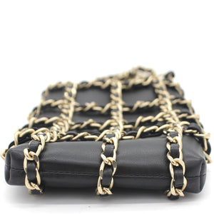 Lambskin Tech Me Out Clutch With Chain Black
