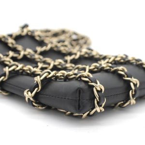 Lambskin Tech Me Out Clutch With Chain Black