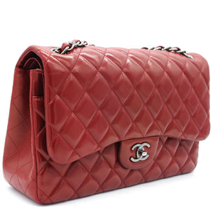 Classic Jumbo Double Flap Red Lambskin Leather Bag