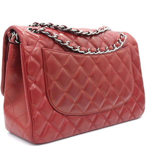 Classic Jumbo Double Flap Red Lambskin Leather Bag
