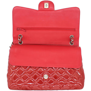 Quilted Jumbo Double Flap Patent Leather Red
