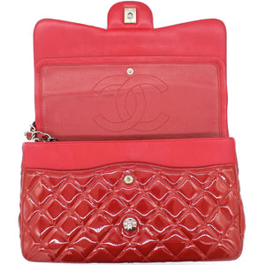Quilted Jumbo Double Flap Patent Leather Red