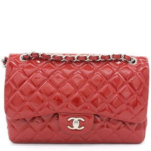 Quilted Jumbo Double Flap Patent Leather Red