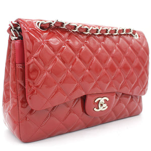Quilted Jumbo Double Flap Patent Leather Red