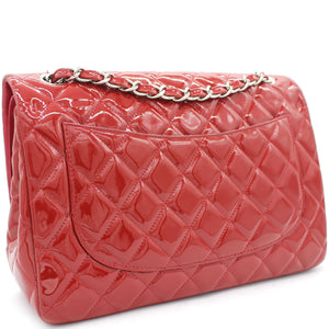 Quilted Jumbo Double Flap Patent Leather Red