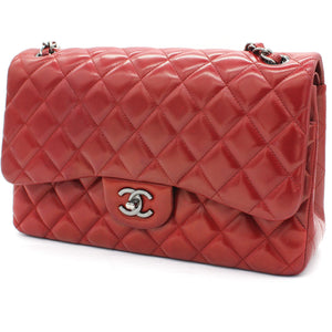 Classic Jumbo Double Flap Red Lambskin Leather Bag