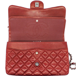Classic Jumbo Double Flap Red Lambskin Leather Bag