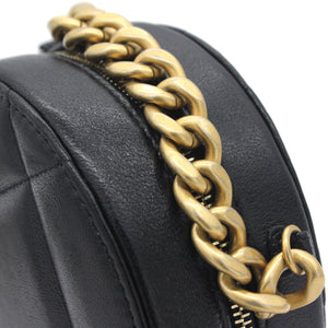 Lambskin Quilted 19 Round Clutch With Chain Black