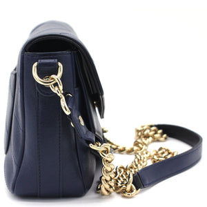CC Envelope Flap Crossbody Chevron Calfskin Small Navy Black