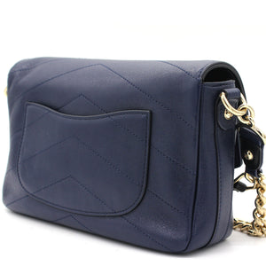 CC Envelope Flap Crossbody Chevron Calfskin Small Navy Black