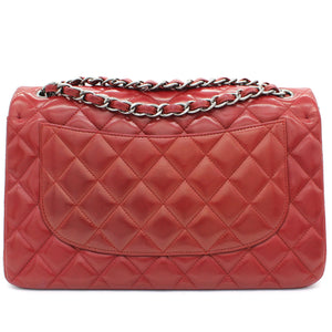 Classic Jumbo Double Flap Red Lambskin Leather Bag