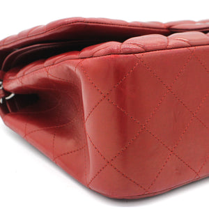 Classic Jumbo Double Flap Red Lambskin Leather Bag