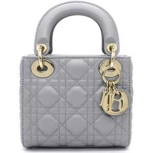 Mini Lady Dior Bag with Chain in Grey Pearly Lambskin