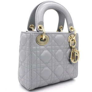 Mini Lady Dior Bag with Chain in Grey Pearly Lambskin