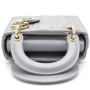 Mini Lady Dior Bag with Chain in Grey Pearly Lambskin