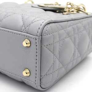 Mini Lady Dior Bag with Chain in Grey Pearly Lambskin