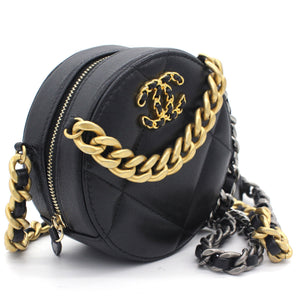Lambskin Quilted 19 Round Clutch With Chain Black