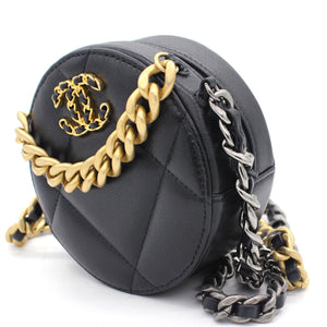 Lambskin Quilted 19 Round Clutch With Chain Black