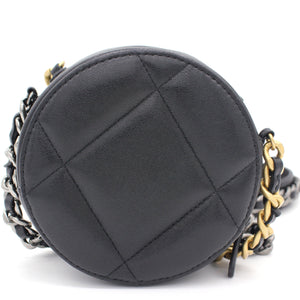 Lambskin Quilted 19 Round Clutch With Chain Black