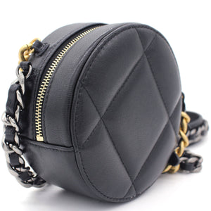 Lambskin Quilted 19 Round Clutch With Chain Black