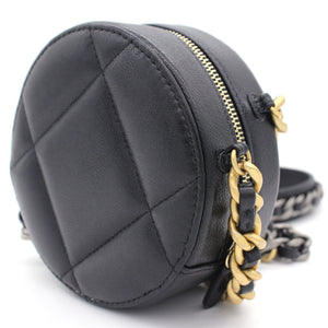 Lambskin Quilted 19 Round Clutch With Chain Black