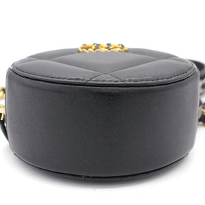 Lambskin Quilted 19 Round Clutch With Chain Black