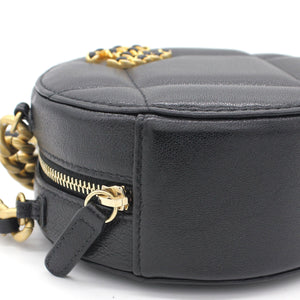Lambskin Quilted 19 Round Clutch With Chain Black