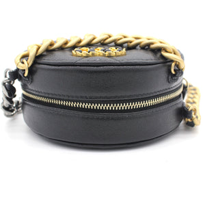 Lambskin Quilted 19 Round Clutch With Chain Black