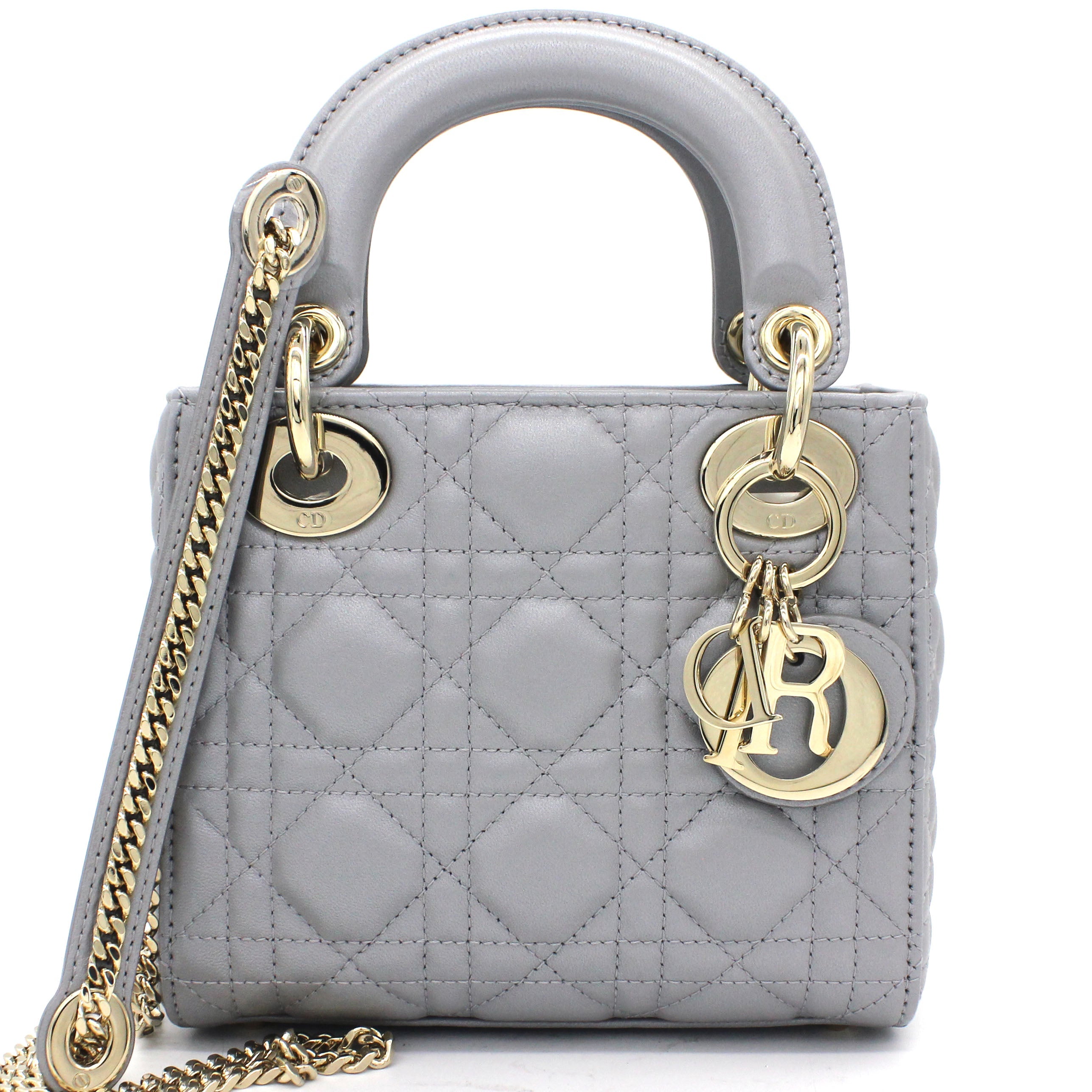 Mini Lady Dior Bag with Chain in Grey Pearly Lambskin