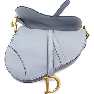 Grained Calfskin Saddle Bag Medium Cloud Blue