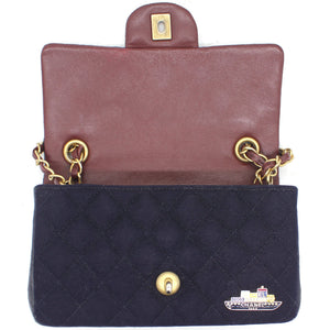 Felt Quilted Paris-Hamburg Charms Mini Rectangular Flap Dark Navy