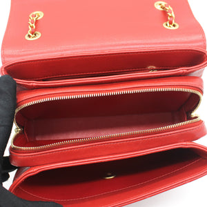 Calfskin Chevron Stitched Small Coco Flap Bag Red