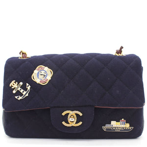 Felt Quilted Paris-Hamburg Charms Mini Rectangular Flap Dark Navy