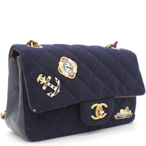 Felt Quilted Paris-Hamburg Charms Mini Rectangular Flap Dark Navy
