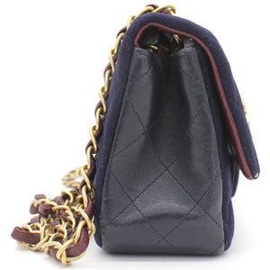 Felt Quilted Paris-Hamburg Charms Mini Rectangular Flap Dark Navy