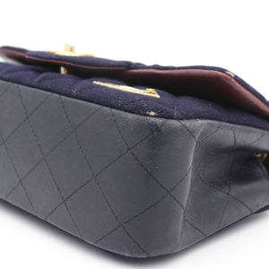 Felt Quilted Paris-Hamburg Charms Mini Rectangular Flap Dark Navy