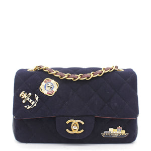 Felt Quilted Paris-Hamburg Charms Mini Rectangular Flap Dark Navy