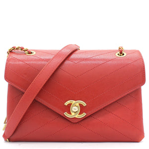Calfskin Chevron Stitched Small Coco Flap Bag Red