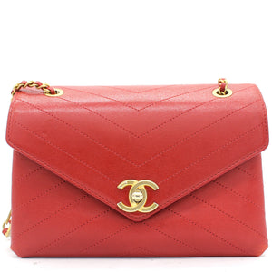 Calfskin Chevron Stitched Small Coco Flap Bag Red