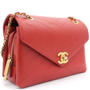Calfskin Chevron Stitched Small Coco Flap Bag Red