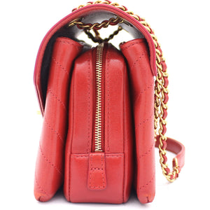 Calfskin Chevron Stitched Small Coco Flap Bag Red