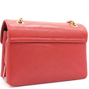 Calfskin Chevron Stitched Small Coco Flap Bag Red