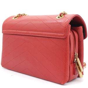 Calfskin Chevron Stitched Small Coco Flap Bag Red