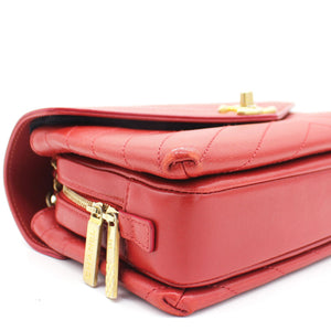 Calfskin Chevron Stitched Small Coco Flap Bag Red