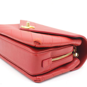 Calfskin Chevron Stitched Small Coco Flap Bag Red