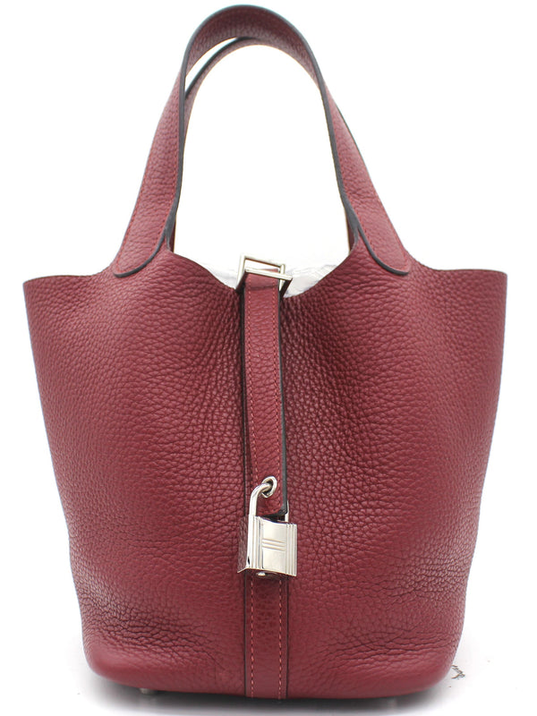 Wine Clemence Leather Picotin Lock 18 Bag