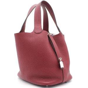 Wine Clemence Leather Picotin Lock 18 Bag