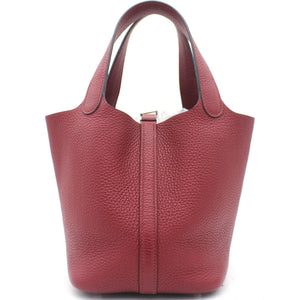 Wine Clemence Leather Picotin Lock 18 Bag