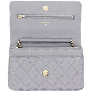 Quilted Leather WOC Chain Clutch Bag Grey Caviar