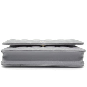 Quilted Leather WOC Chain Clutch Bag Grey Caviar